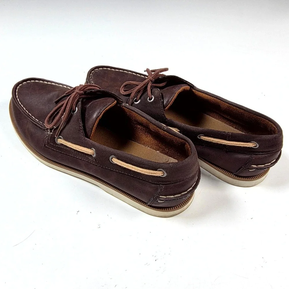 Merona Boat Shoes Mens 9.5 Dark Brown Leather Nautical Deck Shoes Classic Loafer